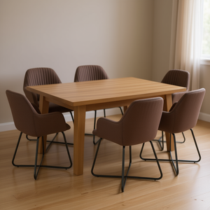 Juego de 6 sillas de comedor de tela marrón, patas de metal tapizadas modernas, muebles para el hogar de diseño contemporáneo - Product Image 2