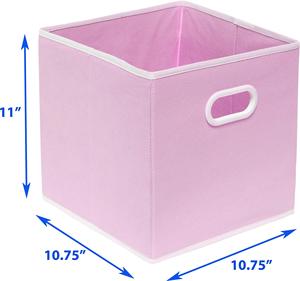 Boîtes de rangement pliables en tissu de 11 pouces avec poignées, cubes de rangement roses légers et durables pour placard - Product Image 2