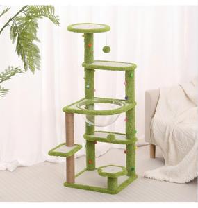 Arbre à <span class=keywords><strong>chat</strong></span> multi-niveaux en forme d'arbre vert avec <span class=keywords><strong>lit</strong></span> capsule transparent et poteaux à gratter en sisal, arbre à <span class=keywords><strong>chat</strong></span> interactif pour chats d'intérieur - Product Image 3