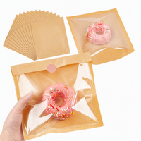 Sac en papier kraft avec fenêtre transparente, auto-adhésif, pour emballage de boulangerie, biscuits, beignets, pain, friandises, pour boulangerie, logo personnalisé