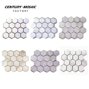 Centurymosaic - <span class=keywords><strong>Mosaico</strong></span> Hexagonal de Mármol Blanco Glorioso de Alta Calidad con Bordes de Latón, para Paredes y Pisos, Fábrica en Tailandia - Product Image 1