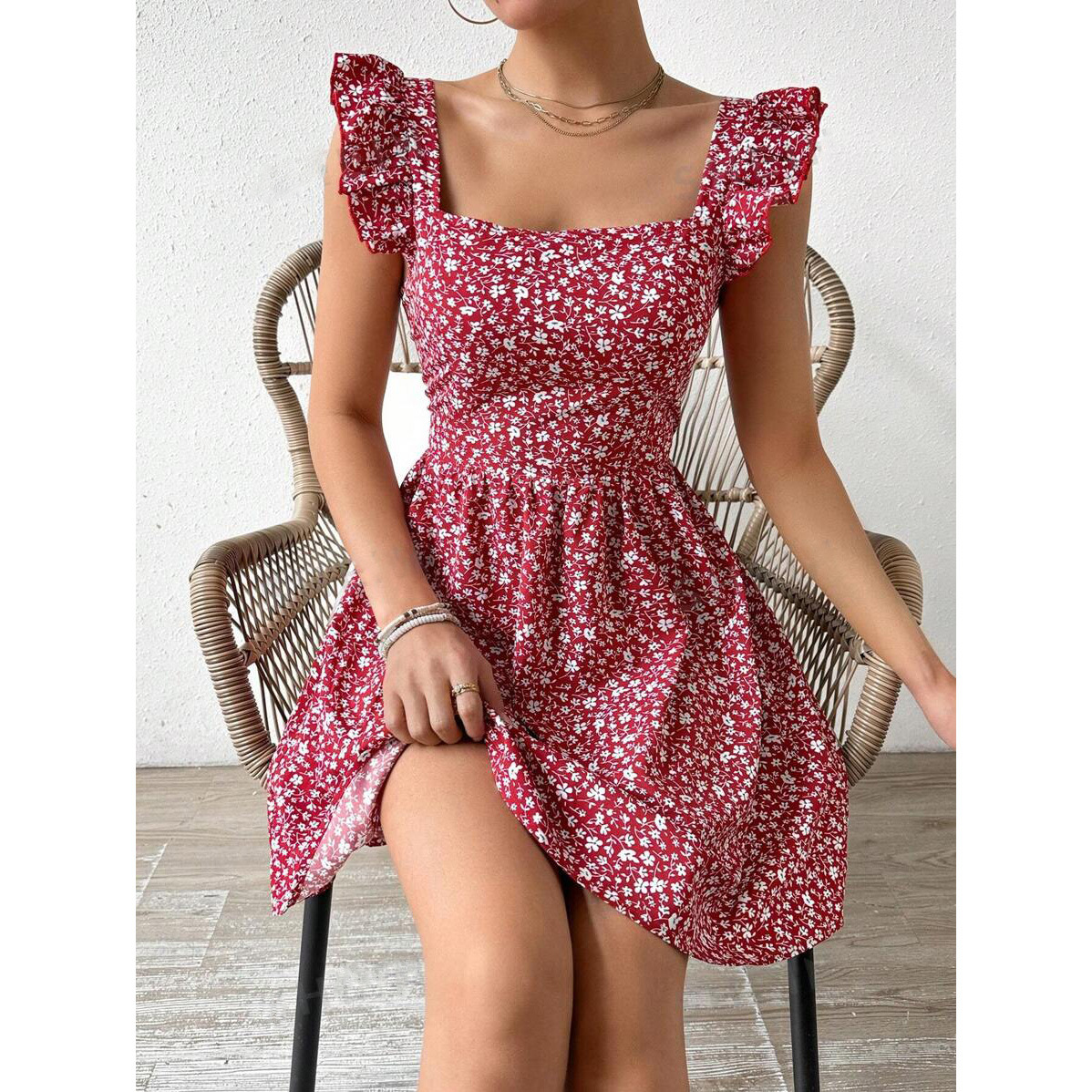 sachin and babi light blue dress Women's V-Neck Short Sleeve Floral Print Casual Dress main image 0