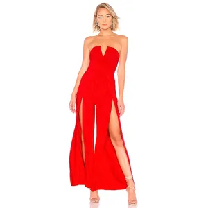 L2875 rote sexy Overalls träger lose hoch geteilte edle Frauen Abend overalls