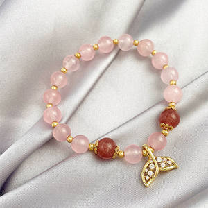 Reale Giada quarzo rosa Dei Monili di fascini braccialetto fortunato Rubino 24k <span class=keywords><strong>oro</strong></span> regolabile rosa naturale quarzo rosa braccialetto di perline giada braccialetti - Product Image 3