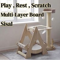 Arbre à chat de luxe durable avec maisonnette, balançoire, griffoir, structure d'escalade, capsule spatiale, écologique, en panneaux multicouches et corde de sisal