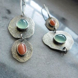 Orecchini Asimmetrici Boho Vintage Verde Menta e Corallo, Orecchini da Donna - Product Image 4