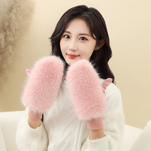 <span class=keywords><strong>Gants</strong></span> acryliques chauds d'hiver pour femmes Belle tendance <span class=keywords><strong>en</strong></span> <span class=keywords><strong>laine</strong></span> <span class=keywords><strong>en</strong></span> peluche Preuve du froid et populaire - Product Image 3