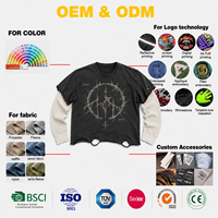 T-shirt homme à manches longues double couche, 100% coton, imprimé numérique personnalisé OEM, style vintage délavé à l'acide, avec motifs graphiques
