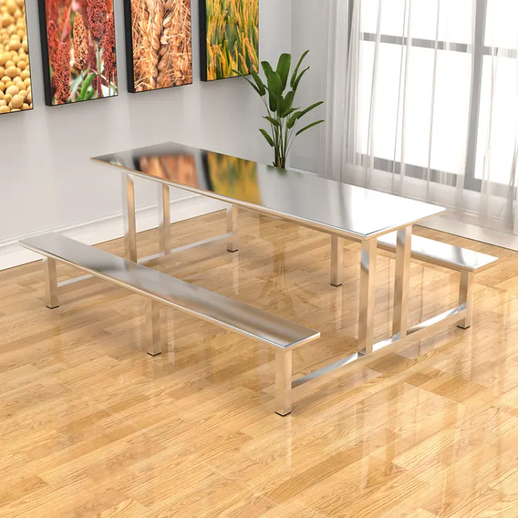 Mesa de comedor y cafetería con silla de asiento para 4, 6 y 8 personas, combinación profesional personalizada, mesa de comedor de acero inoxidable