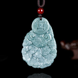 Pendentif en jade naturel bleu paon, porte-bonheur et paix, design original unisexe, style chinois DW99 - Product Image 2
