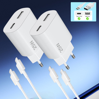 Chargeur mural universel double port rapide 25W PD avec prise EU/UK/US/AU, câble USB-C 1M/1.5M/2M, pour écouteurs et téléphones portables, avec protection OTP/OVP