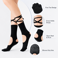 Chaussettes de Pilates et de ballet antidérapantes pour femmes, à bout ouvert, avec sangles en ruban, pour la danse, le fitness et l'entraînement de barre