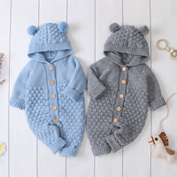 Combinaison en tricot pour nouveau-né, sweat-shirt pour tout-petit, combinaison d'hiver, barboteuse à capuche pour bébé