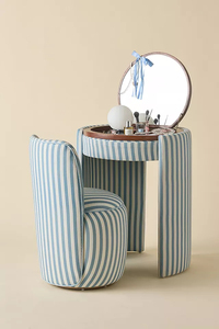 Flip-Top <strong>Mirror</strong> <strong>Vanity</strong> <strong>Table</strong>, Hidden Storage Dressing <strong>Table</strong> with Storable Stool, Space-Saving Upholstered Makeup Desk, Style - Product Image 6