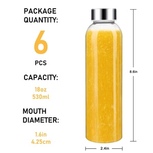 <strong>18</strong> oz Clear Glass <strong>Bottles</strong> With Lids Reusable Glass Water <strong>Bottles</strong> 6 Packfor Juicing 100% Leak Proof Manufacture - Product Image 3