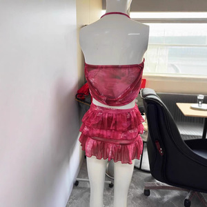 Conjunto de Falda de Dos Piezas para Mujer PEEQI, Primavera-Verano, Estampado Urbano, Estilo Vacacional, Top Halter Sexy, Falda con Volantes - Product Image 4