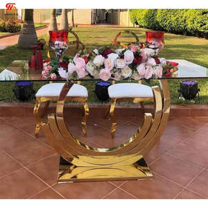 Suave Venta caliente boda moderna mesa de cristal espejo oro Acero inoxidable boda comedor Mesa eventos Decoración - Product Image 1