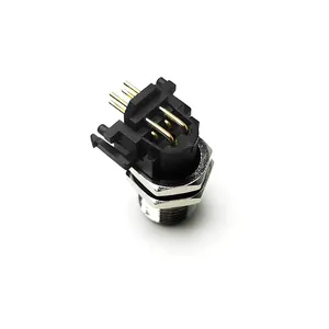 Waterproof IP67 Panel Connector M12 4 Pin A Coded Circular Male Mounting Connector Socket with Angled PCB Contacts