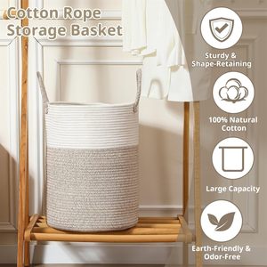 60L Lớn Dệt Thân Thiện Với Môi Có Thể Gập Lại Giặt Giỏ Hản 100% Cotton Tự Nhiên Sợi Dây Thừng Dệt Tay Bền Lưu Trữ Cho Phòng Bé - Product Image 3