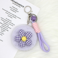 Miroir de maquillage en peluche avec pendentif sac en peluche à pois et fleurs, accessoire porte-clés en peluche, cadeau