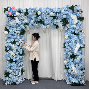 Arche florale carrée artificielle réaliste en soie, roses bleu ciel et blanches, pour mariage et décoration de rentrée scolaire - Product Image 1