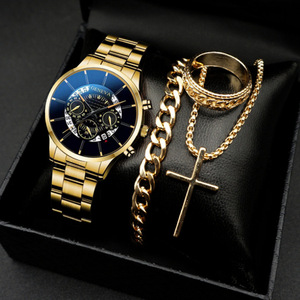 Montres de mode pour hommes, montres décontractées pour hommes, <span class=keywords><strong>montre</strong></span> à quartz en acier inoxydable avec calendrier, <span class=keywords><strong>bracelet</strong></span> et collier assortis - Product Image 3