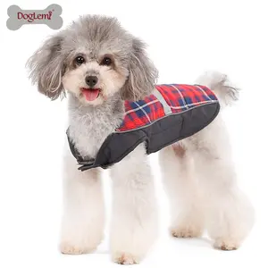 Checked Design Reversible dog winter jacket with harness hole Pet Coat Reflective thunder shirt dog anxiety jacket