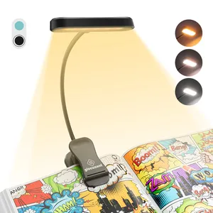 Glocusent 2023 새로운 디자인 도매 로고 사용자 정의 와이드 앰버 책 빛 Led 밝기 조절이 가능한 침대 옆 독서 램프 책 빛에 클립