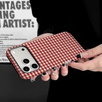 Étui magnétique à carreaux rouges et blancs 2-en-1 pour 17 Pro avec protection d'écran intégrée en film IMD antichoc compatible