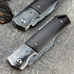 มีดพับเหล็กดามัสกัส HK ปรับแต่งได้ ด้ามไม้มะเกลือ ขายดี EDC สำหรับกิจกรรมกลางแจ้ง ตั้งแคมป์ เดินป่า รองรับ OEM DIY ขนาด 18.5 ซม. รับประกัน 1 ปี - Product Image 3