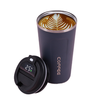 Logotipo personalizado LED tapa temperatura Metal al aire libre a prueba de fugas vacío doble pared aislado café taza inteligente tazas de acero inoxidable