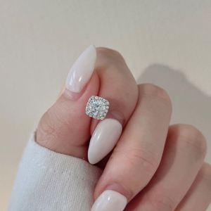 Dylam Classic Style Fine Jewelry S925 Silver Square Shape 5mm D VVS1 Moissanite Stone <b>Infinity</b> Love Dainty Stud <b>Earrings</b> - Product Image 2