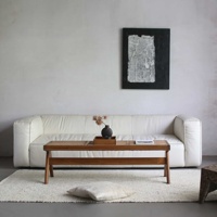 Banc en rotin rétro en noyer, table basse en rotin de style mid-century modern, lit de salon sur mesure en bois massif pour studio ou loft