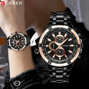 Curren 8023 jam tangan gelang baja tahan karat untuk pria jam tangan kuarsa impor jam tangan mewah merek Curren mewah 8023