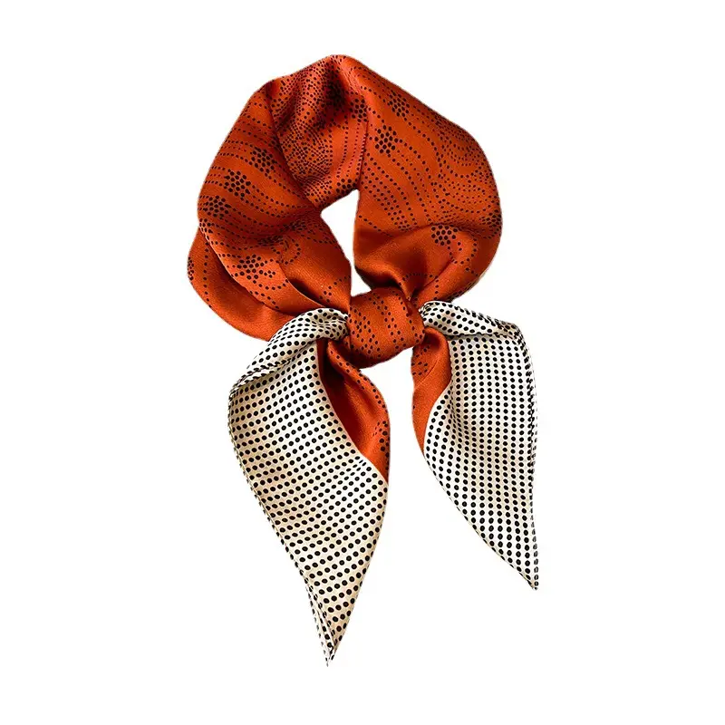2023 Spring Autumn New Korean Style Silk Scarf Women's Long Thin Square Hair Tie Scarf Decorative Scarf Tie Bag Solid Checkered