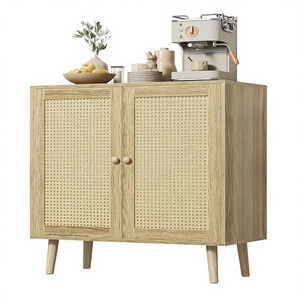 <span class=keywords><strong>Meuble</strong></span> <span class=keywords><strong>TV</strong></span> moderne en bambou avec portes décoratives en rotin tressé, rangement multifonctionnel pour salon, couloir et entrée - Product Image 1