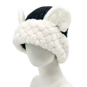 Cute Bunny Ear Knitted <b>Hat</b> For Women Pink Alpaca <b>Wool</b> Winter Warm <b>Beanie</b> With Faux Fur Earmuffs Korean Style - Product Image 3