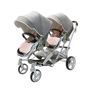 Cochecito de bebé gemelo plegable, carrito de dos modelos para sentarse y acostarse, de buena calidad, gran oferta