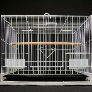 <b>White</b> Metal Bird Cage Rectangle Shape Steel Wire <b>Frame</b> Hangable with Plastic Tray for Small Birds Indoor Use - Product Image 1