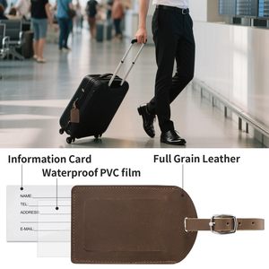 Wholesale Crazy Horse Leather Leather Premium Luggage <b>Tag</b> Solid Pattern Luggage <b>Tags</b> for Suitcases ID <b>Tags</b> & <b>Bag</b> <b>Tags</b> - Product Image 4