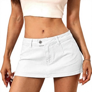 Mini-jupe en jean blanc coupe trapèze taille haute couleur unie style décontracté été coupe régulière pour femme avec fente automne hiver printemps - Product Image 1