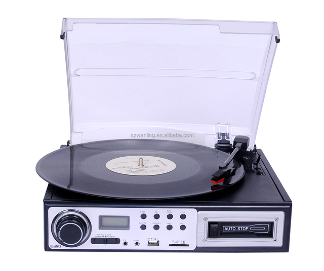 High Quality 3-Speed Vinyl Turntable with Wooden Finish, Bluetooth Speaker, USB/SD Music Player Combo
