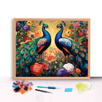 Peinture Diamant 5D Personnalisée Paon Rond Entièrement Brodé, Points de Diamant, Artisanat DIY, Image Animale, Gemmes Artistiques pour Adultes, Décoration Murale Maison