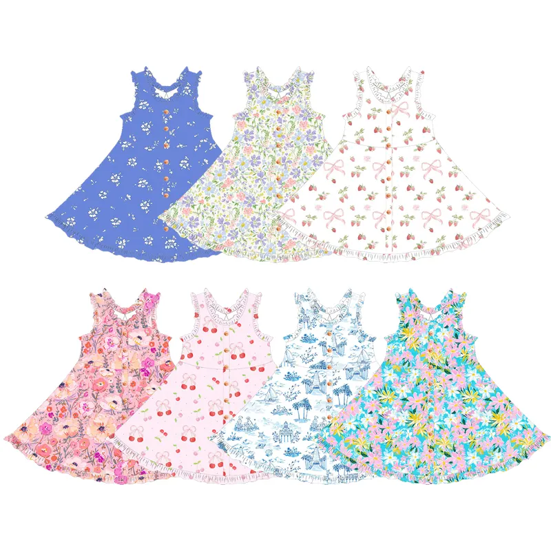 2024 toptan yaz bebek kız çocuk etekleri moda rahat çiçek kıyafetler tasarımcı elbiseler tulum uzun zarif çocuklar elbiseler