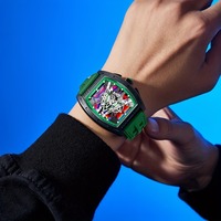 Montre à quartz pour homme la plus vendue, cadran squelette coloré, bracelet en silicone antichoc, idéale pour le quotidien