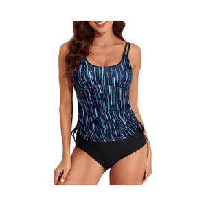 Aleumdr Womens Blouson Tankini Swimsuits Athletic Two Piece Strapless Solid Tummy Control Breathable Underwire Waist Logo