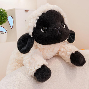 C058 Pecora di peluche morbida bianca e nera, giocattolo di peluche personalizzato a forma di pecora, confortevole da abbracciare, all'ingrosso, per compleanno, cartone animato, a tema fattoria - Product Image 3