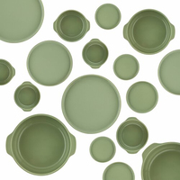 Bol circulaire en céramique scellé, 3 tailles, vert moderne 1 pièce, avec couvercle plat, plateau à aliments, double usage, porcelaine pot à soupe chaude, ensembles d'assiettes à dessert