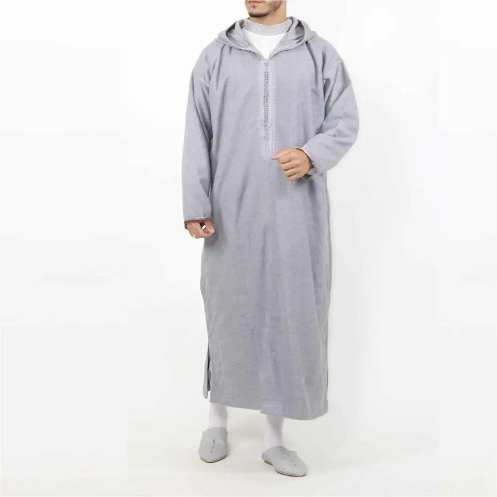 เสื้อคลุมยาวมีฮู้ดของผู้ชายเสื้อคลุมมุสลิมแขนยาวสไตล์ M-3xl แบบเรียบง่ายตะวันออกกลาง