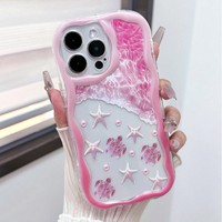 Coque de téléphone portable INS Ocean rose papillon avec chaîne pour iPhone 16 Plus 15 17 Pro Max, motif crème, coque arrière